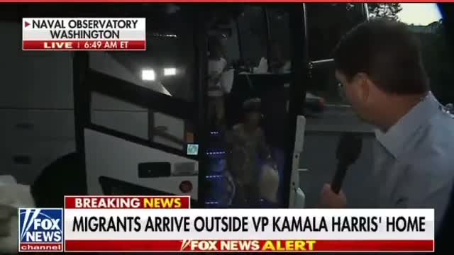 Watch: Busloads of Illegal Migrants Arrive at Kamala Harris Residence