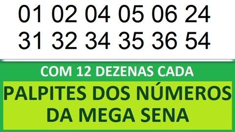 PALPITES DOS NÚMEROS DA MEGA SENA COM 12 DEZENAS la lb lc ld le lf lg lh li lj lk ll