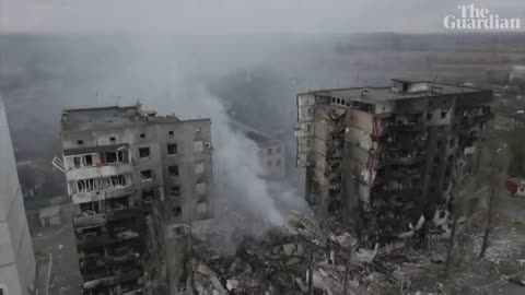 Drone footage shows devastated town near Kyiv