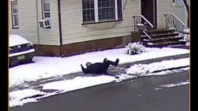 Falling on my Azz while shoveling snow Sunday morning! LMAO🤣😂🤣courtesy of my neighbor’s sec. cam!