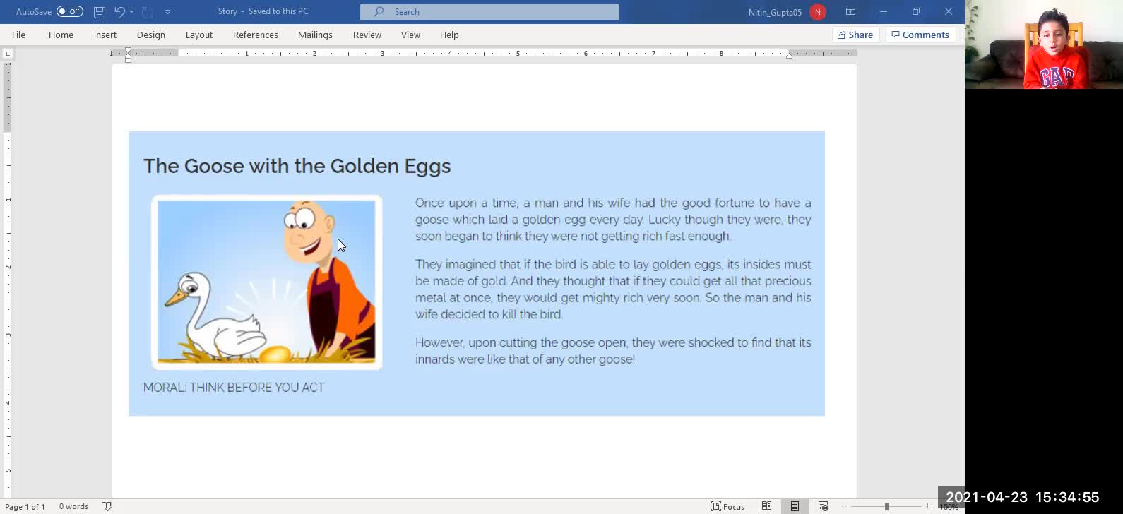 "The Goose with the Golden Eggs" with Rishaan and NHEG