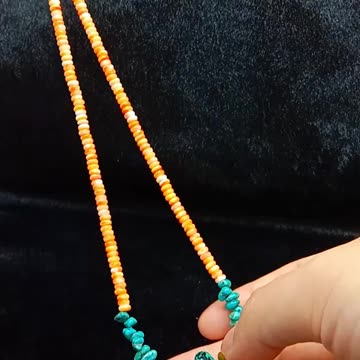 Natural turquoise and orange spiny oyster necklace Meaningful Jewelry 20240111-04-08
