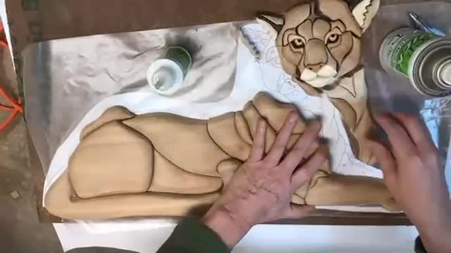 Gluing the Mountain Lion Intarsia Woodworking Pattern