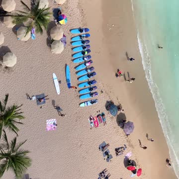 Surfing lesson arial view, Waikiki Beach