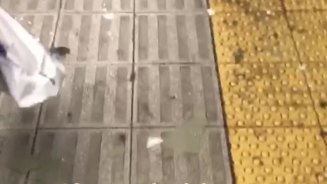 Tv face down on subway station