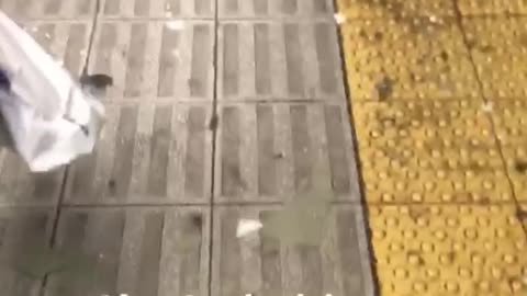 Tv face down on subway station