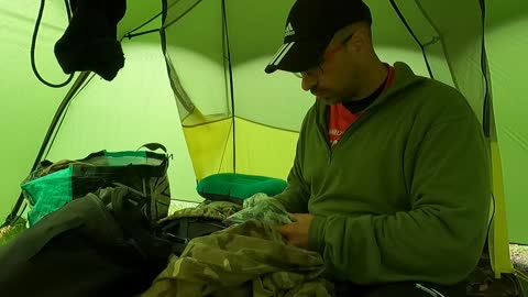 Vlog in tent . Sorting camping gear out .
