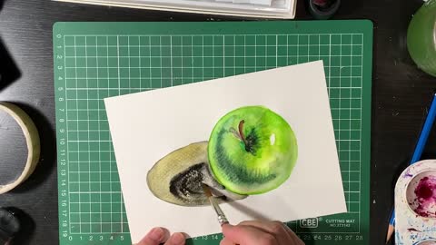 Painting a Green Apple in Watercolour. #watercolor #watercolour #applepainting