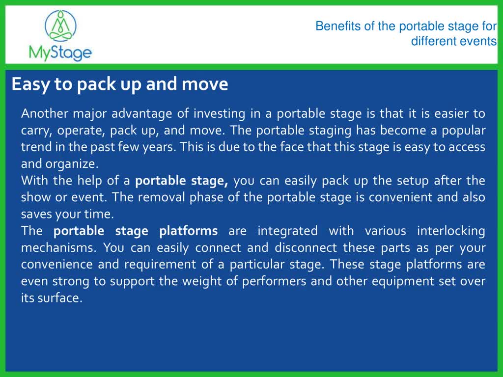 Benefits of the portable stage for different events