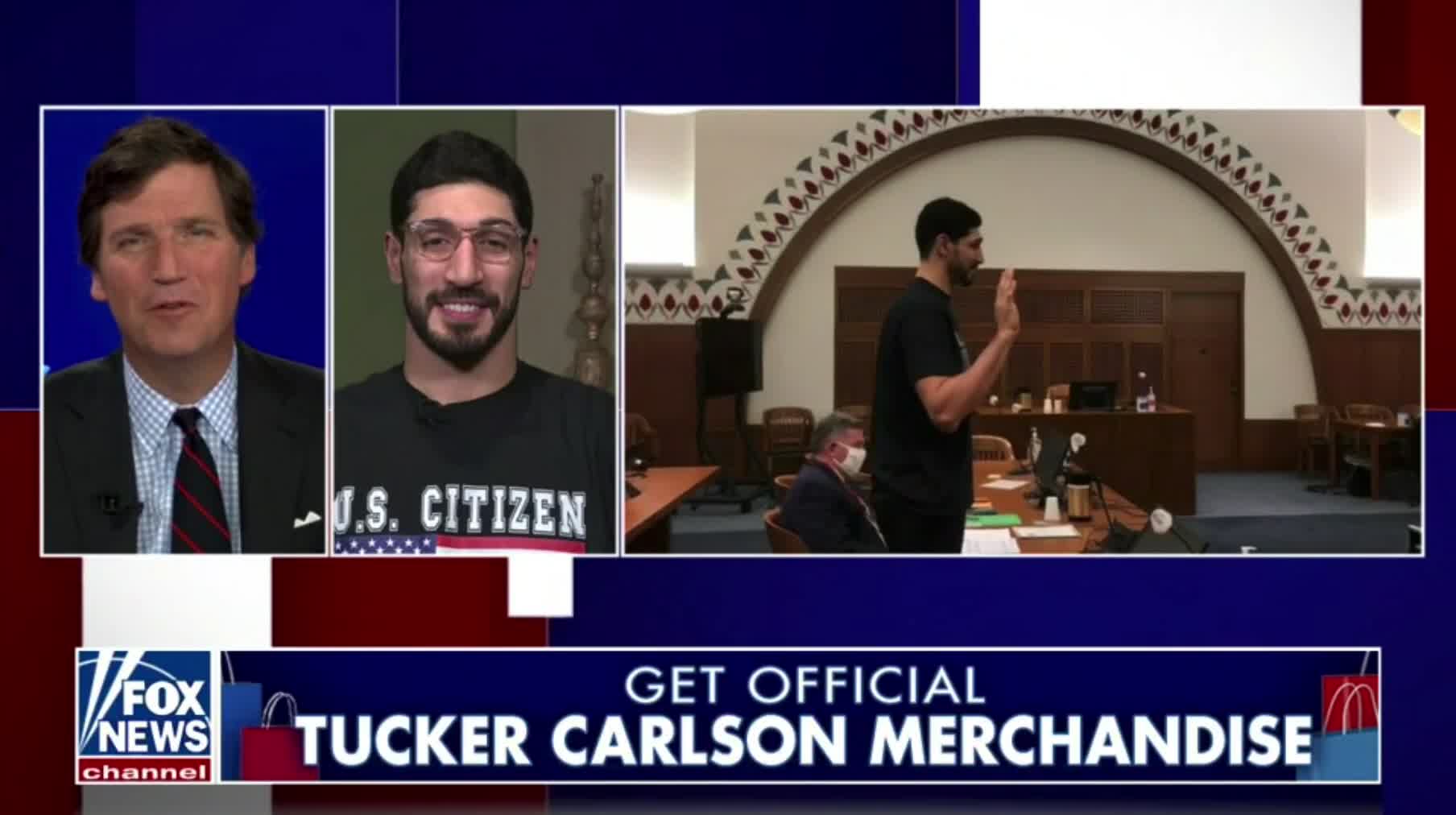 Enes Kanter Freedom celebrates becoming a US citizen with Tucker Carlson