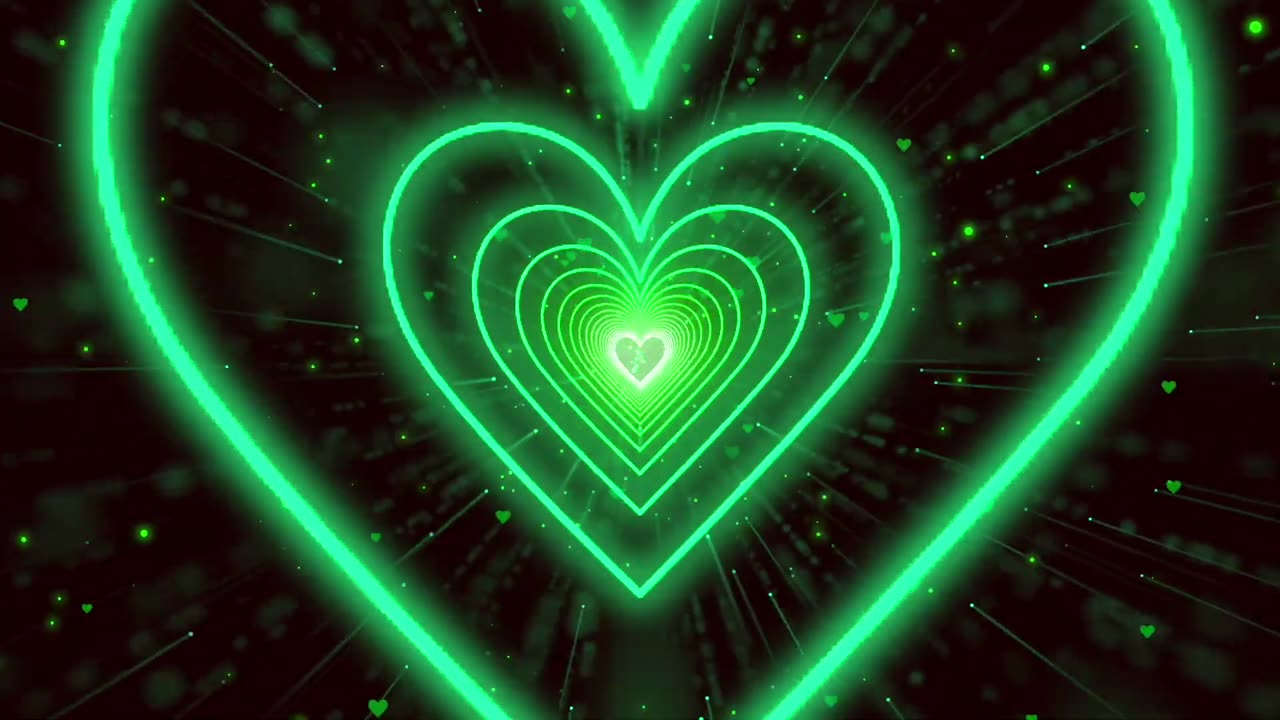 135. 💚Green Heart Background Neon Lights Love Heart Tunnel Loop