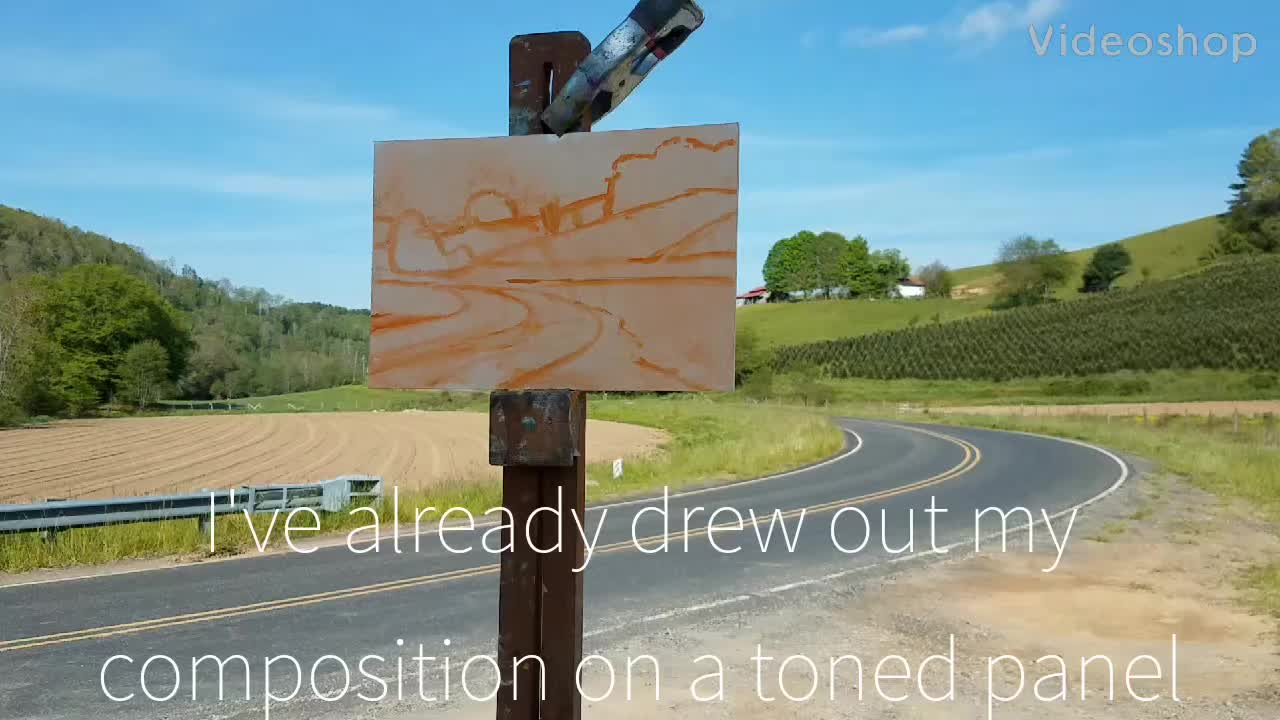 Time lapse acrylic landscape painting en plein air