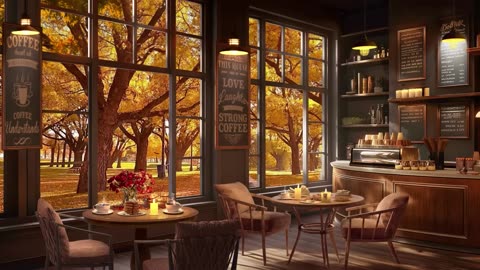 Cozy Fall Coffee Shop Ambience ~ Smooth Piano Jazz Music ☕