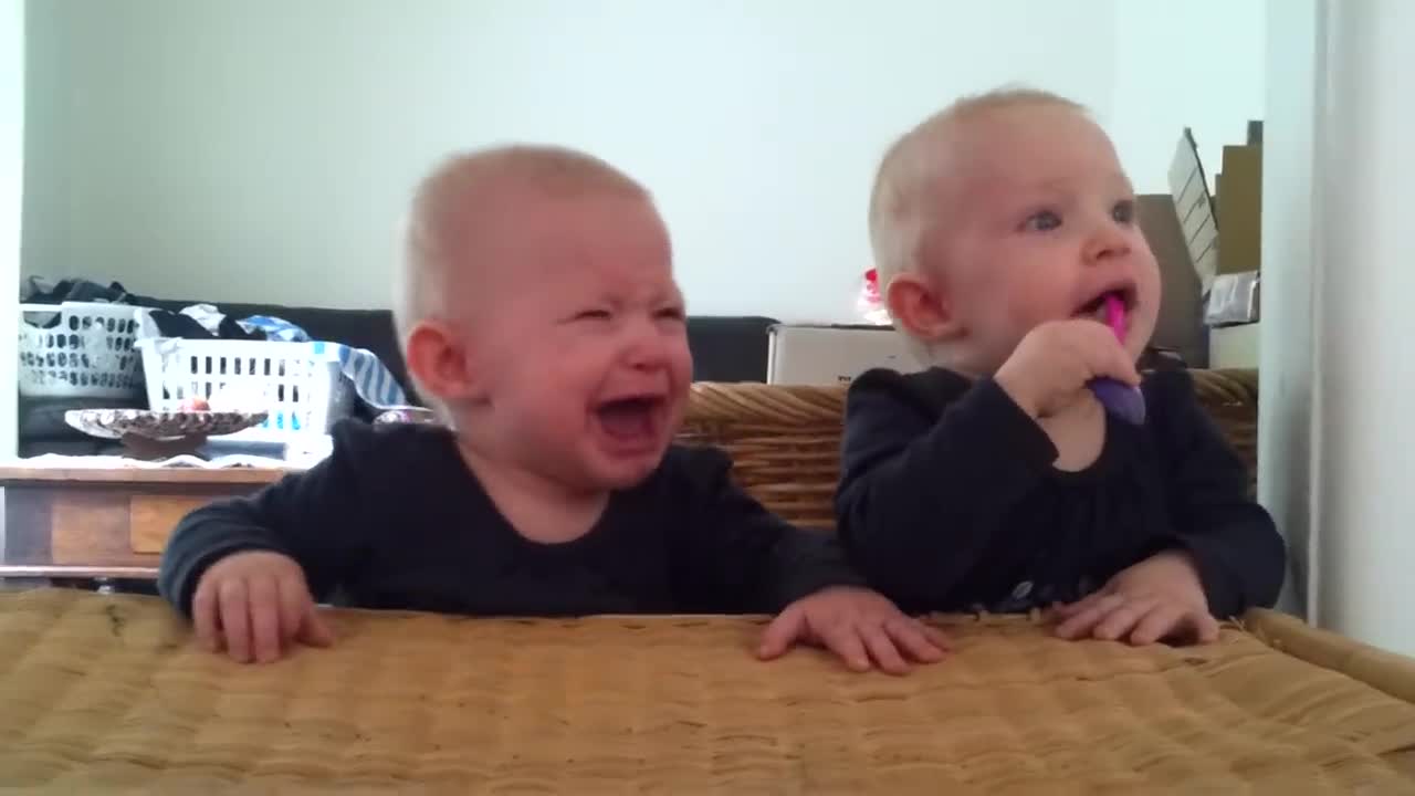 Twin Fighting over a Toothbrush