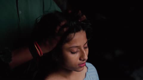 Pretty Young Lady with Long Hair Experiencing Head Massage for the First Time _ Indian Massage