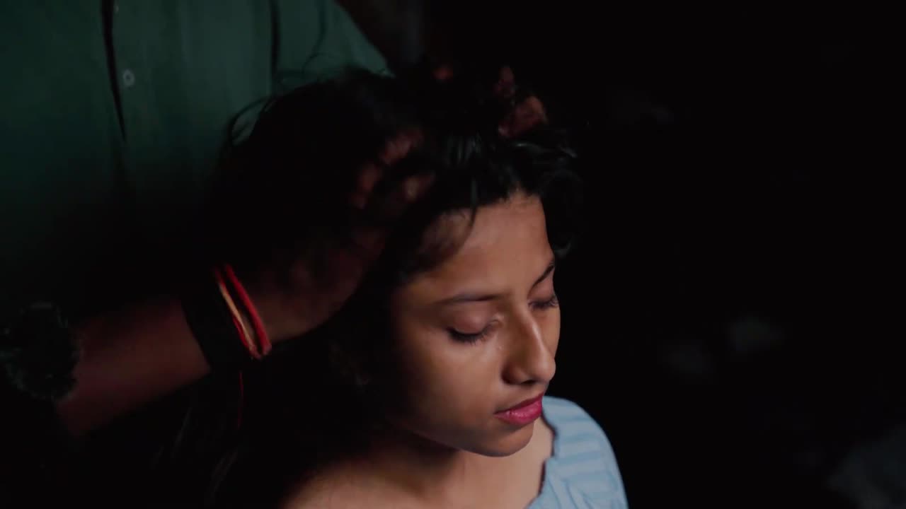 Pretty Young Lady with Long Hair Experiencing Head Massage for the First Time _ Indian Massage