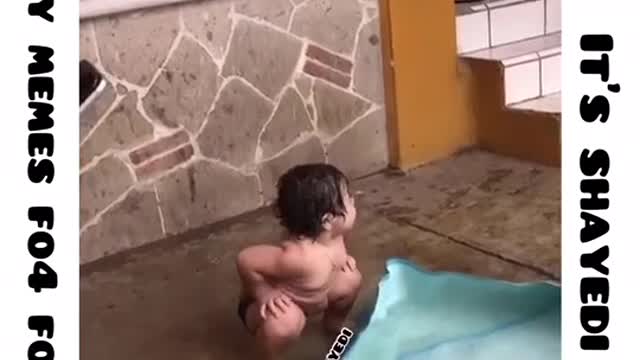 Baby 👶 funny with water 💦 pool