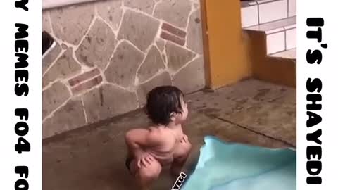 Baby 👶 funny with water 💦 pool