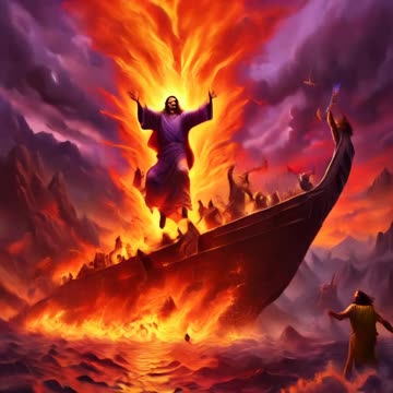 Jesus Christ Throwing Satan Into the Lake Of Fire
