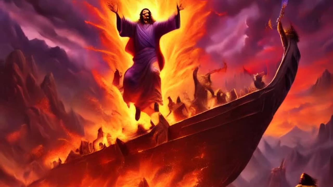 Jesus Christ Throwing Satan Into the Lake Of Fire