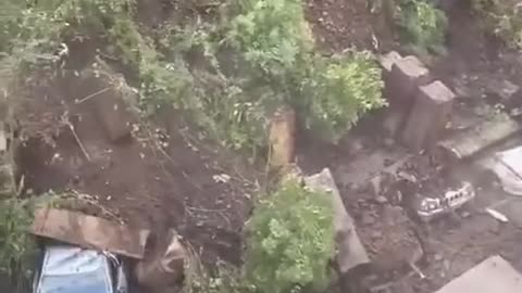 A wall in Vladivostok collapsed on a parked car.