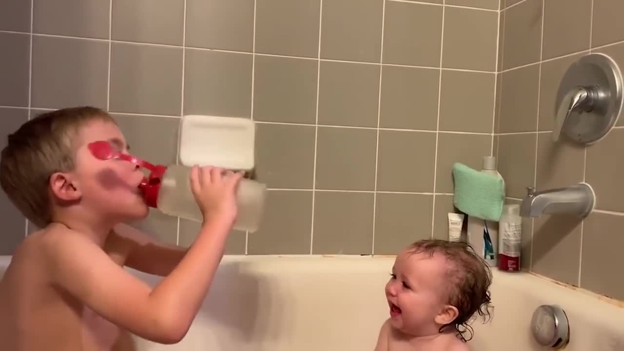 Babies playing water