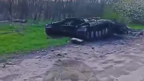 Ukraine War - A burnt Ukrainian tank near the village of Zavitne Bazhannya