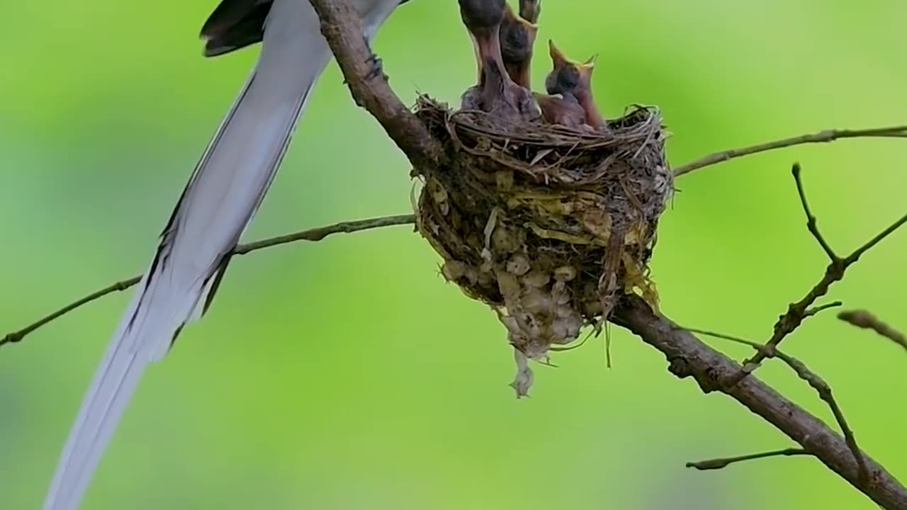 World best view 😍 A mother bird is feeding her children.