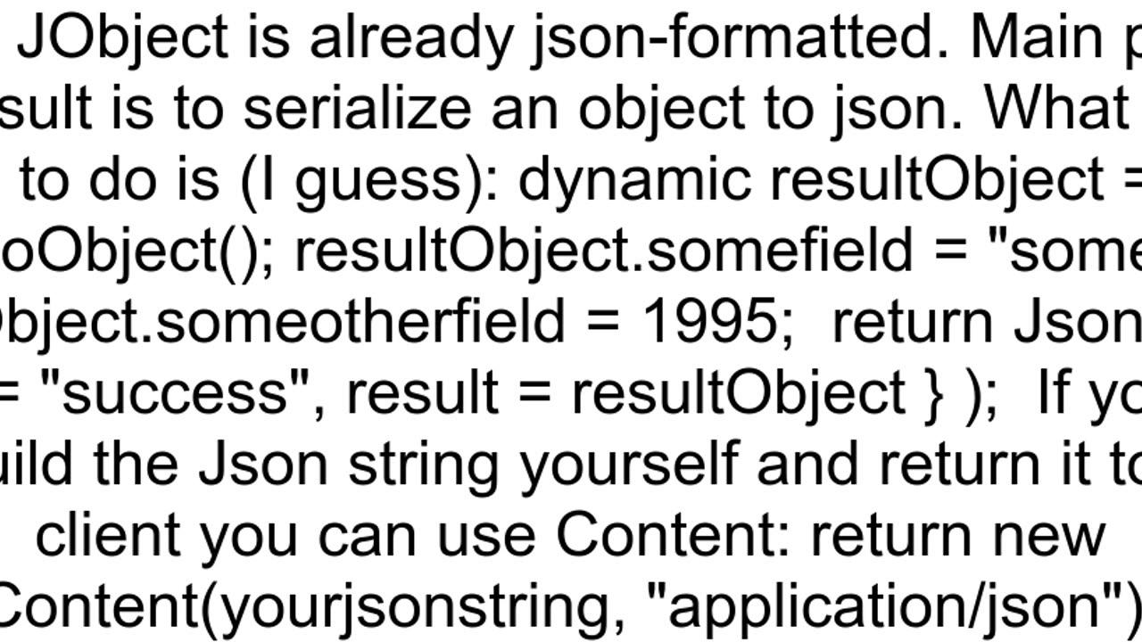 C JsonResult with JObject element returns empty array