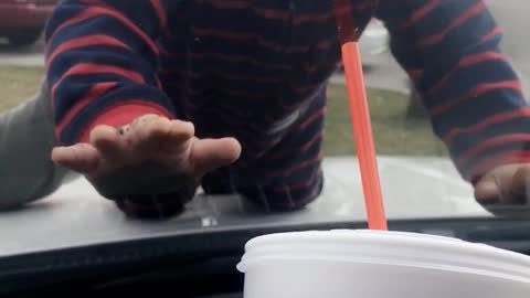 Toddler Tries To Drink Soda Through Car Windshield