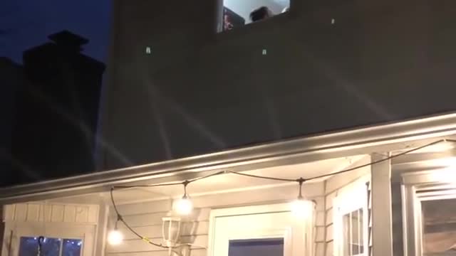 Kid Makes Two Basketball Trick Shots From His Bedroom Window Into Hoop Through Trampoline