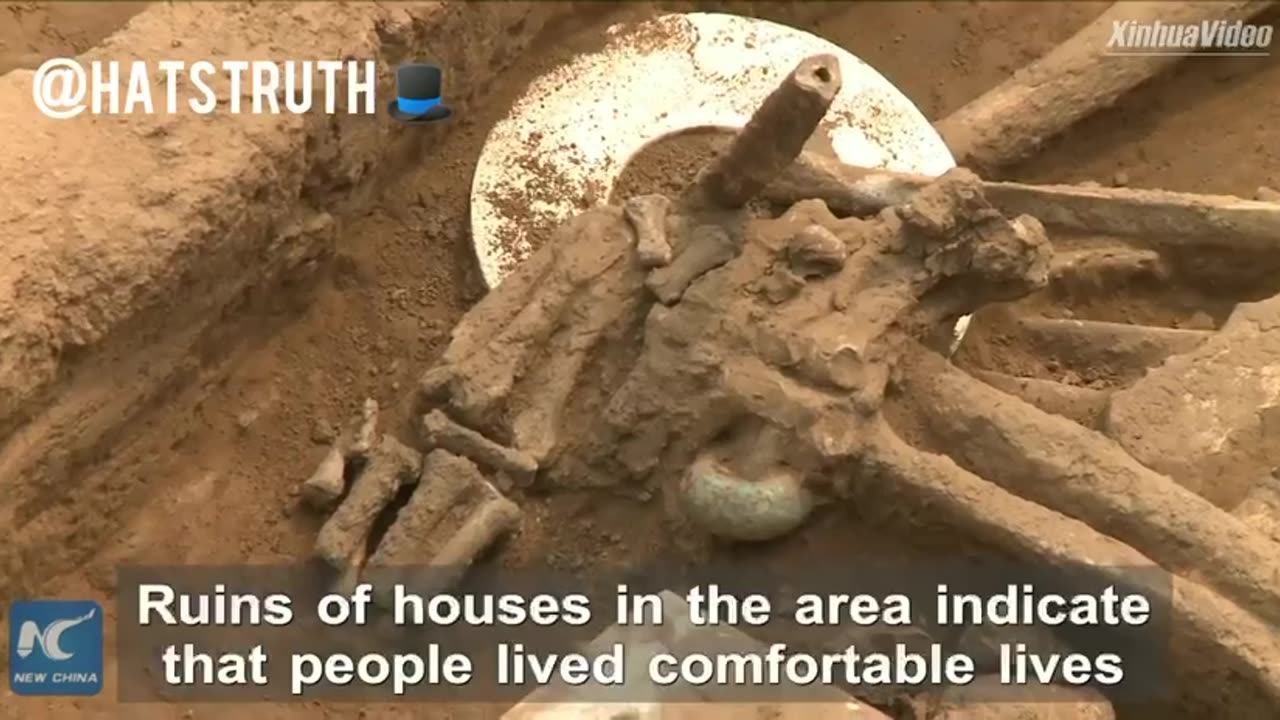 Archaeologists in China find giant human skeletons.