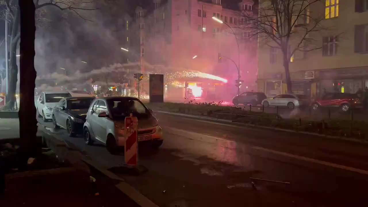 Chaos in Berlin as fireworks are being shot at everything that moves
