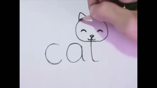 Very Easy! How to turn Words Cat Into a Cartoon Cat | learning step by step for kid