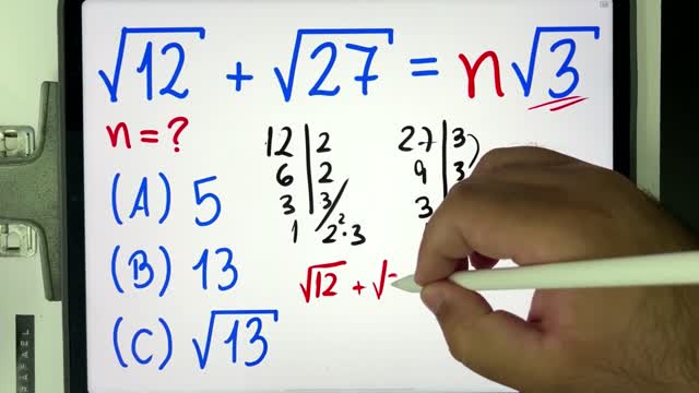 🤯 √12 + √27 = n√3 Qual é o valor de n nesta expressão com raiz quadrada Você consegue resolver