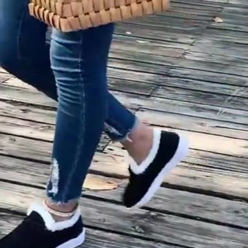 Winter plush lined flat shoes, Women's low top slip on shoes, $11.49