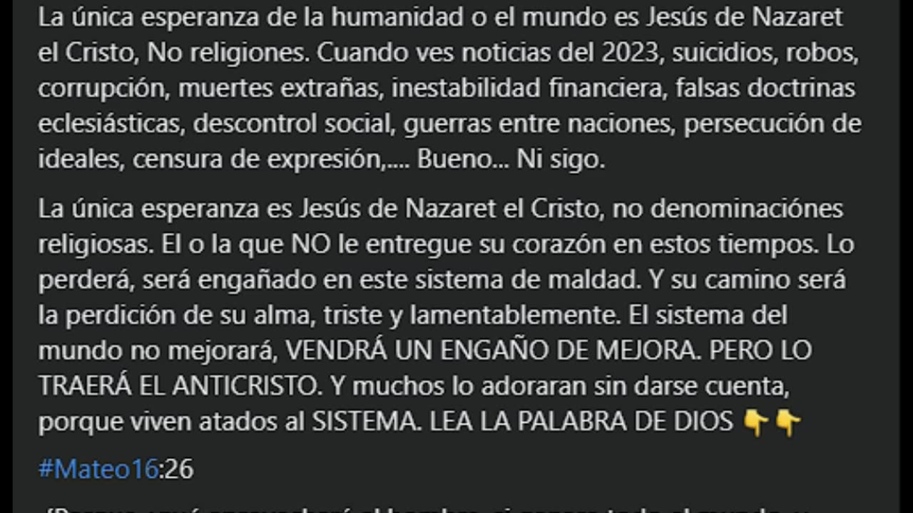 ✍️La unica esperanza es Jesus de Nazaret el Cristo🙌