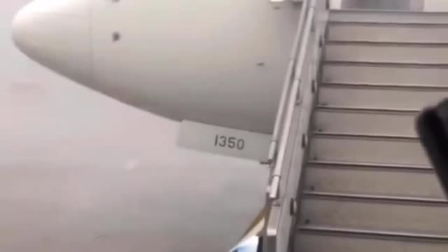 The steward tried to close the plane door during a thunderstorm