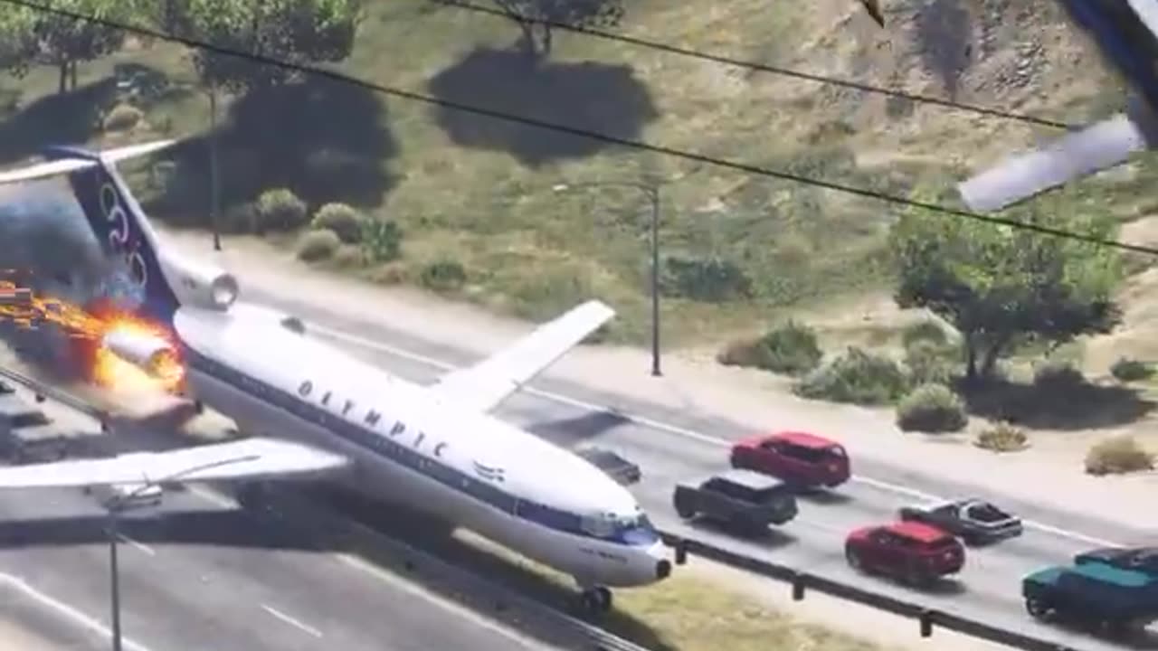 Boeing 727 engine fires, pilot forced to land on highway