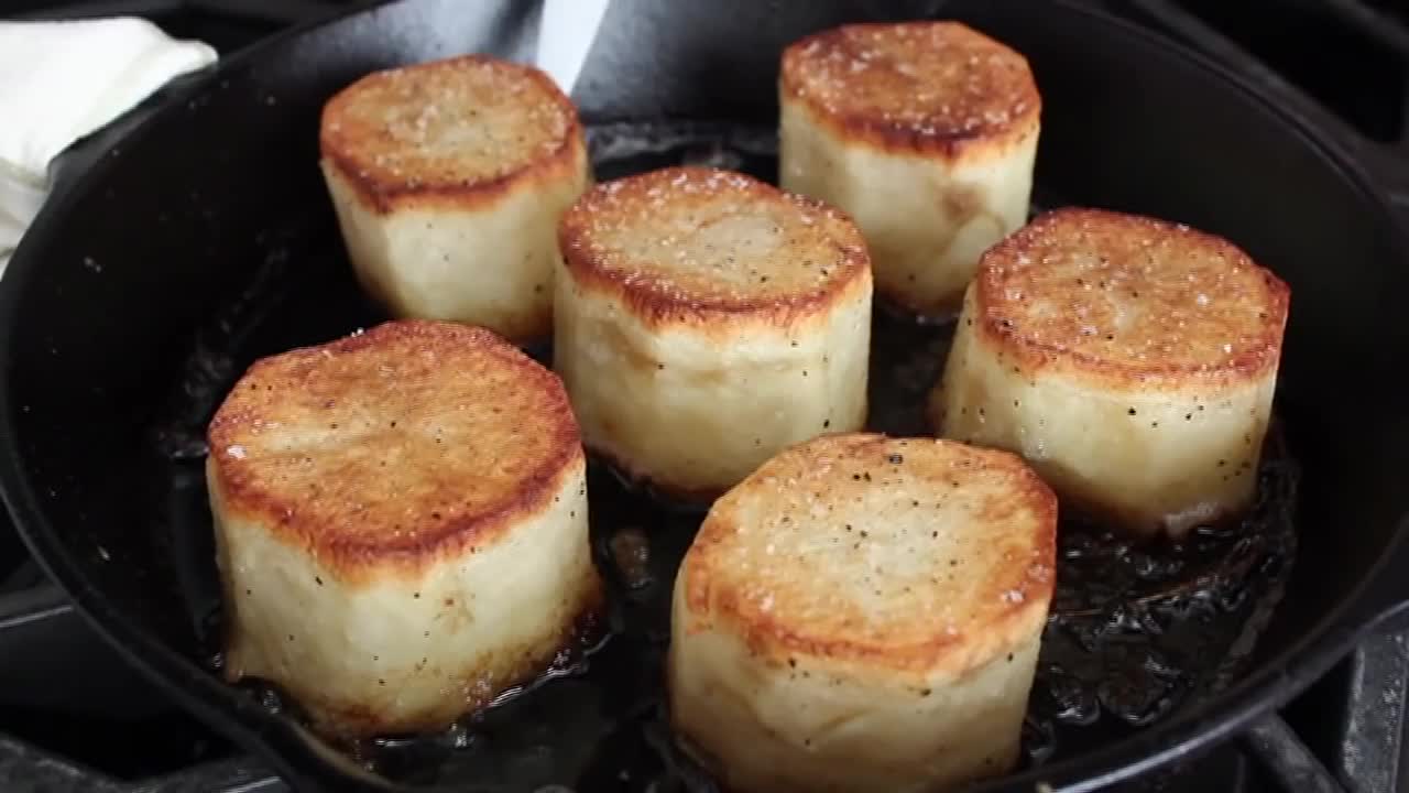 Fondant Potatoes - Crusty Potatoes Roasted with Butter and Stock