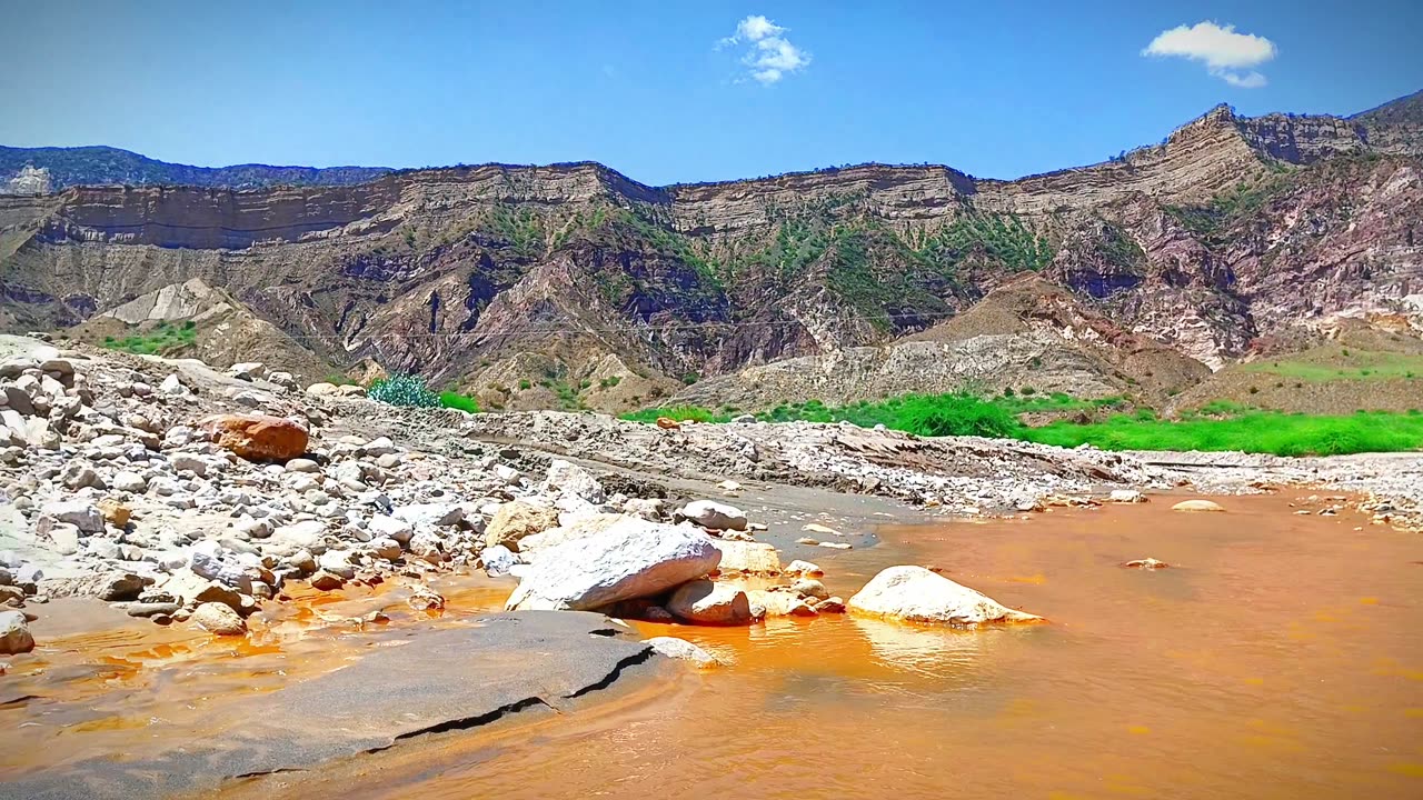 The golden colored water is flowing along the mountain| #rumble#viral#Husnain Ali