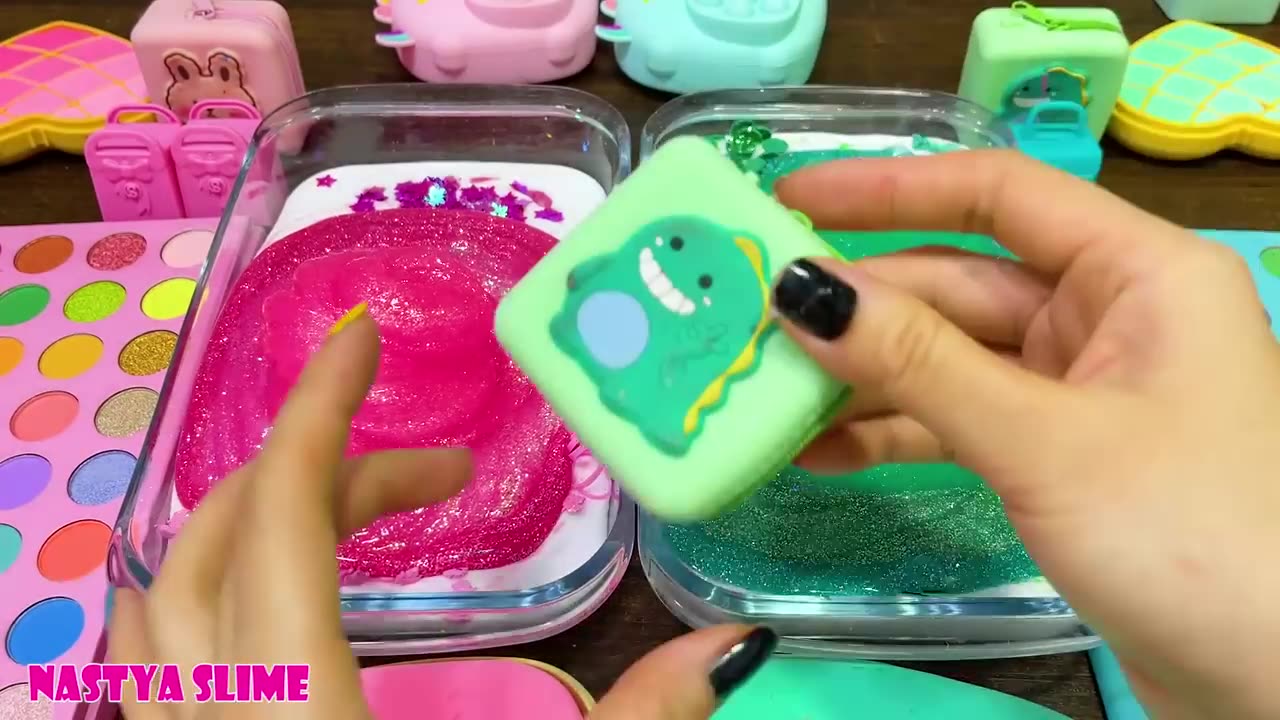 Pink VS Mint!!! Mixing Random Glossy slime Satisfying Slime Vi...