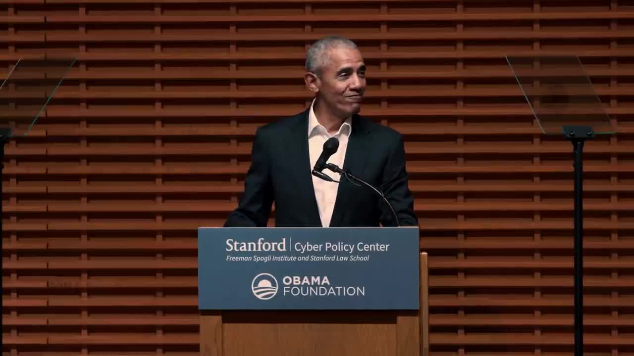 bama addresses disinformation in speech at Stanford