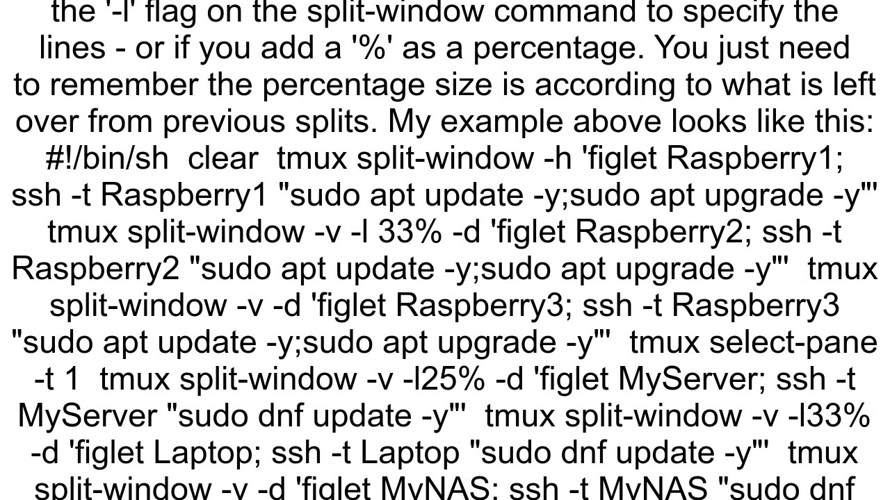 How can I split my screen in 3 using tmux from a bash script