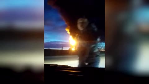 Fire after Ukraine drone attacks Russian oil depot