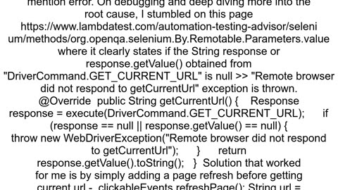 Remote browser did not respond to getCurrentUrl