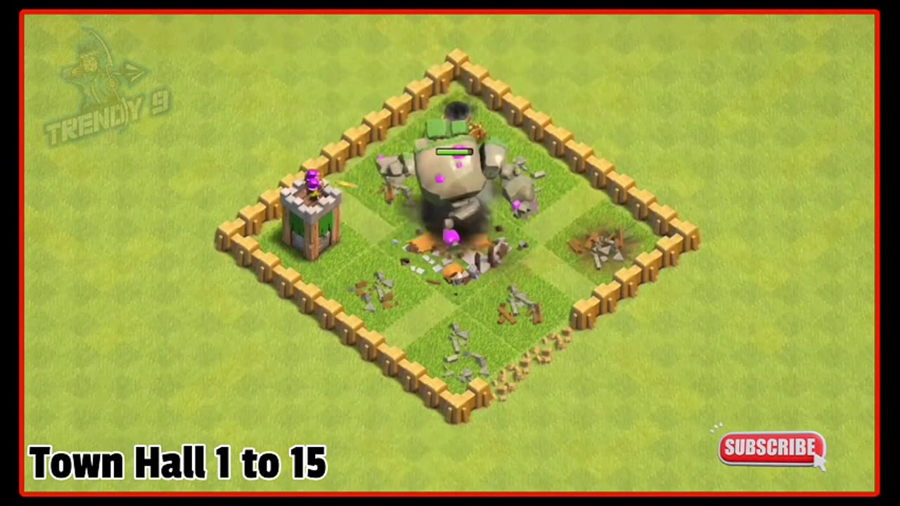 1X Mountain Golem vs Every Level Town Hall Base Formation - Clash of clans - Mountain Golem - Th 15