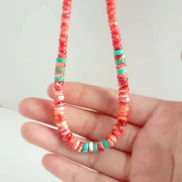 Natural turquoise and orange spiny oyster beads necklace colorful spiny oyster choker 16inch