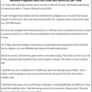 Woman Who Had Sex With 13 Year Old Boy & Became Pregnant With His Child Will Serve NO Jail Time