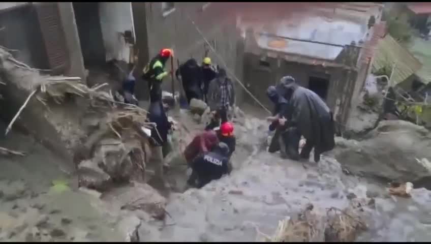 Crews conduct rescue operations following deadly landslides on southern Italian Island